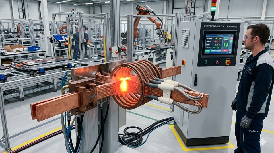 25KW induction heater brazing copper busbar for automotive EV application