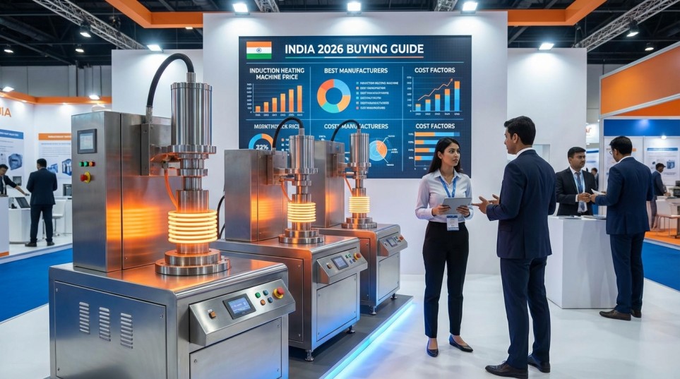 Induction heating machine heating steel components in an Indian factory