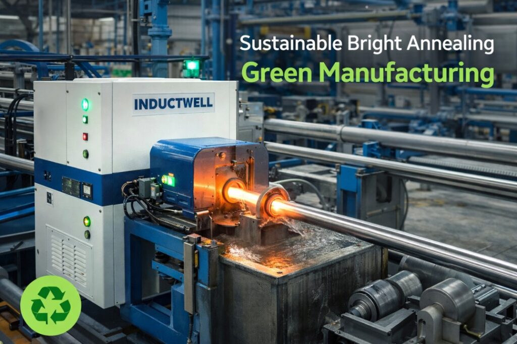 Modern Inductwell induction annealing machine performing sustainable bright annealing on stainless steel.