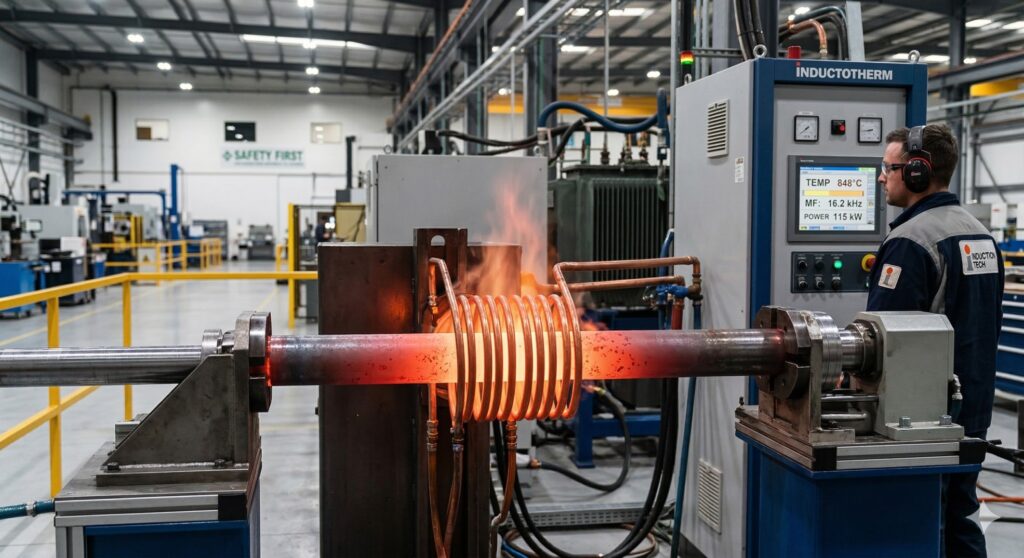 Wholesale medium frequency annealing equipment heating a steel component.